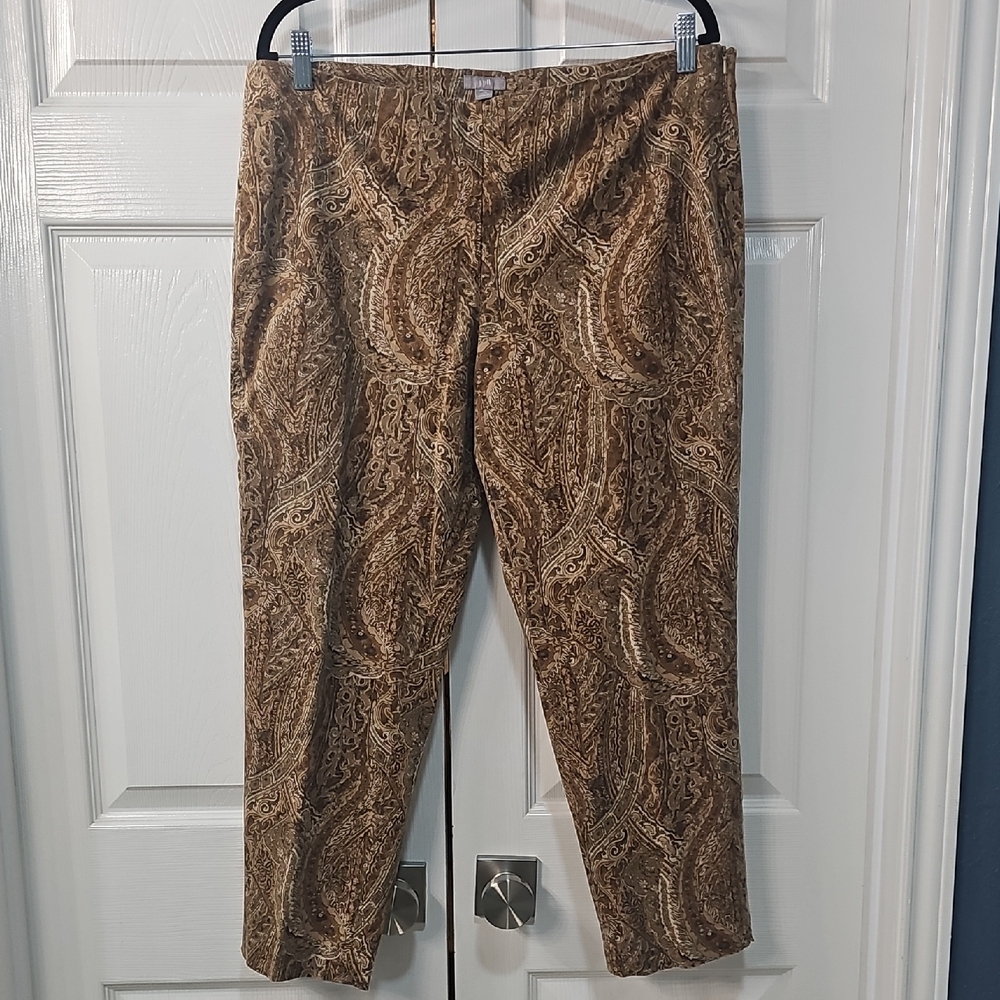 J. Jill Brown Paisley Cropped Stretch Pants Retro Size 14